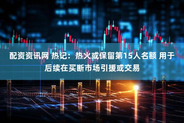 配资资讯网 热记：热火或保留第15人名额 用于后续在买断市场引援或交易